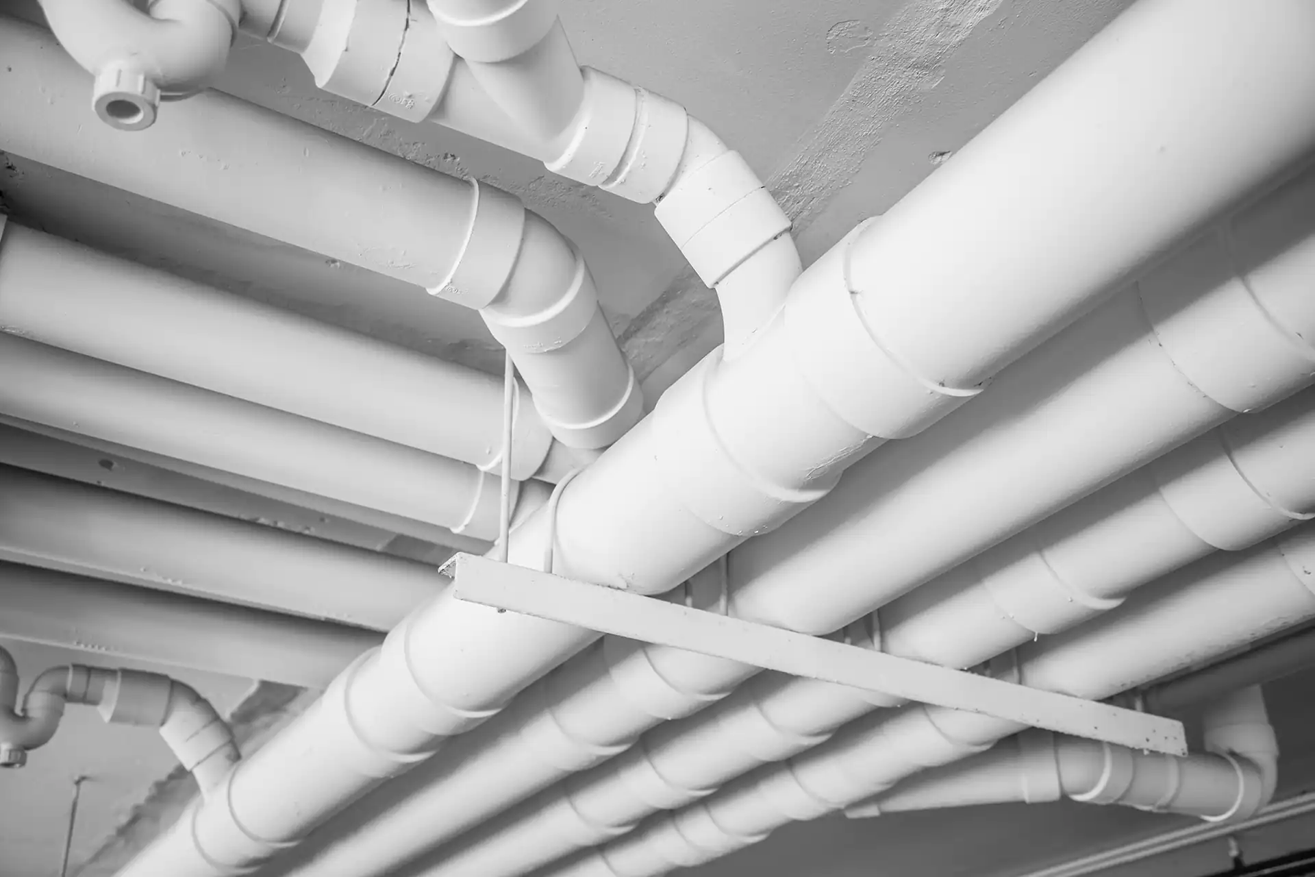 Ceiling with white pvc ducting network