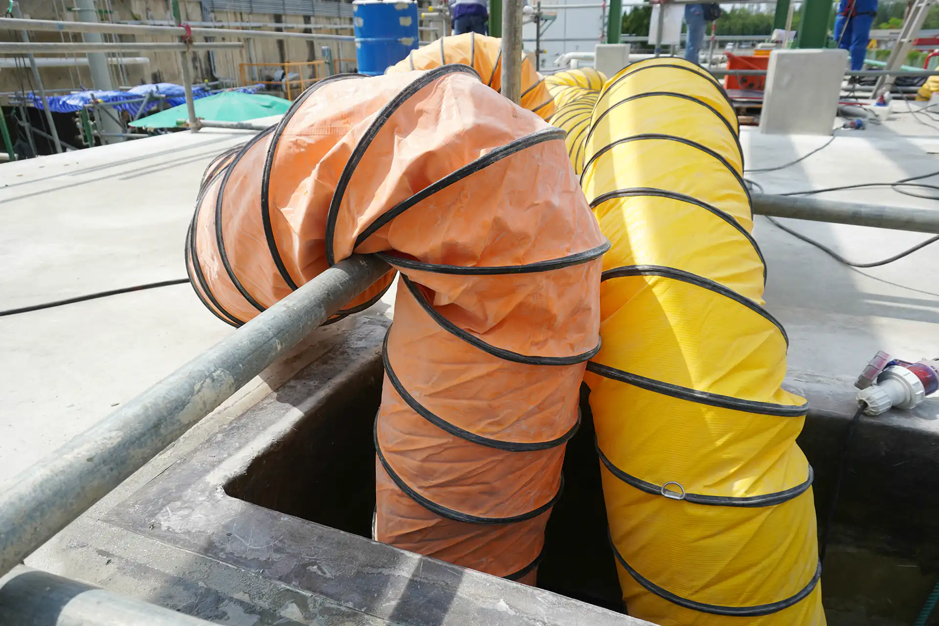 ducting in a working site coming out of a confined space