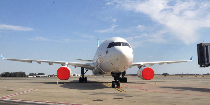 Front view of an airplane before take off